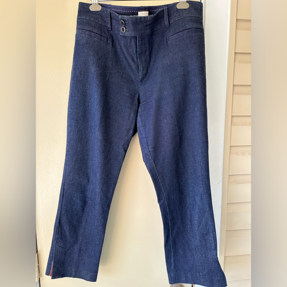 Anthropologie Soft Denim Ankle Trousers with Velvet-Lined Side Slits